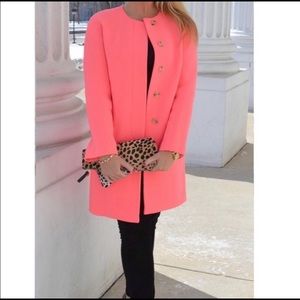 J. Crew Size 12 Double Cloth New Sabrina Coat Collarless Neon coral